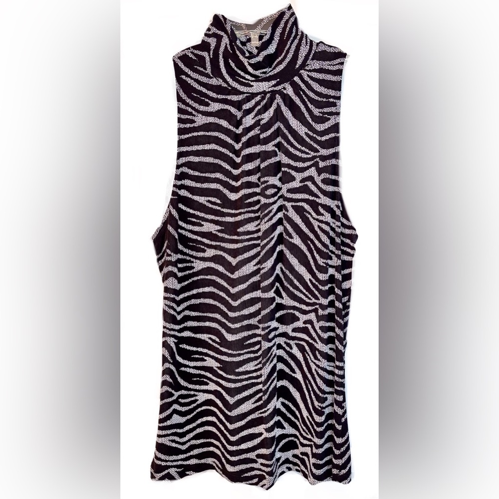 Zebra Print Sleeveless Turtleneck Top